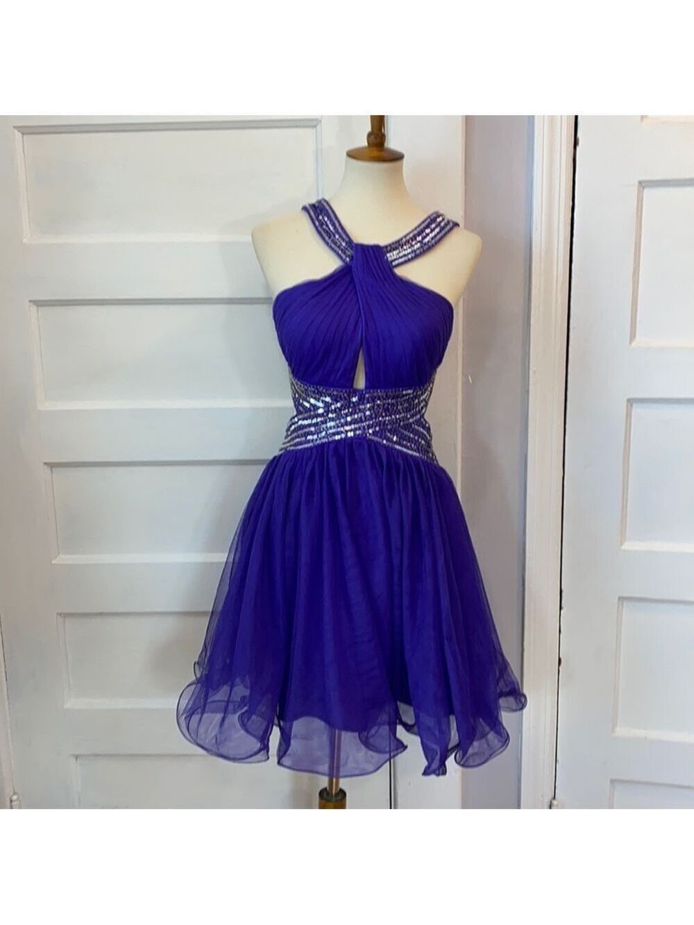 NWOT Blondie Nites Purple Halter Dress, Size 13